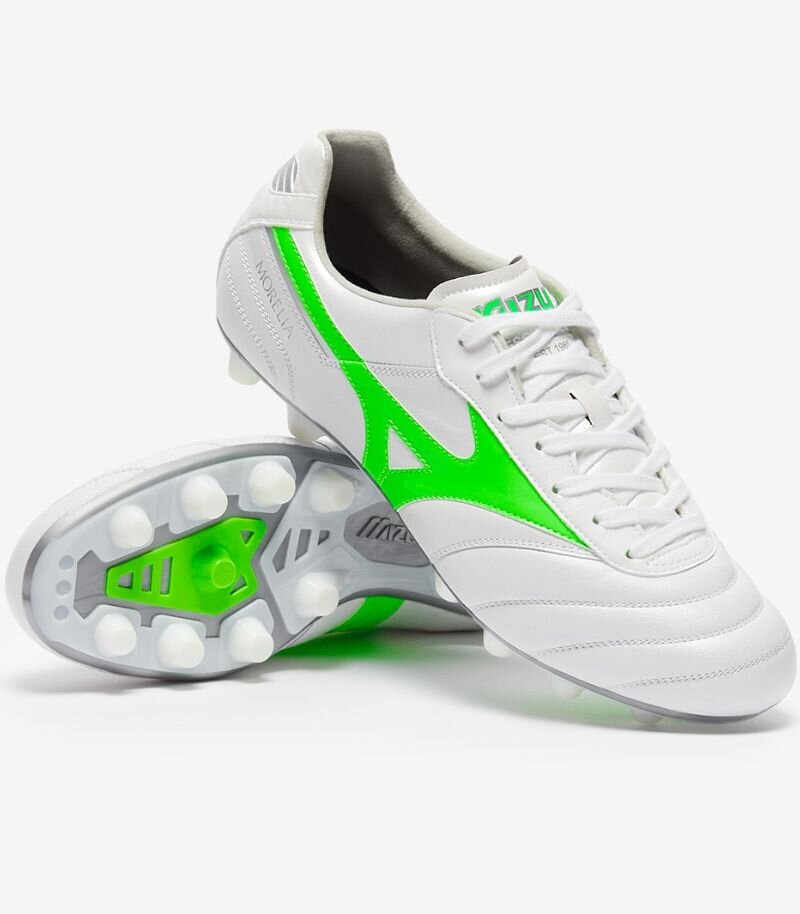 Mizuno Morelia II Elite football boots in white with green details 